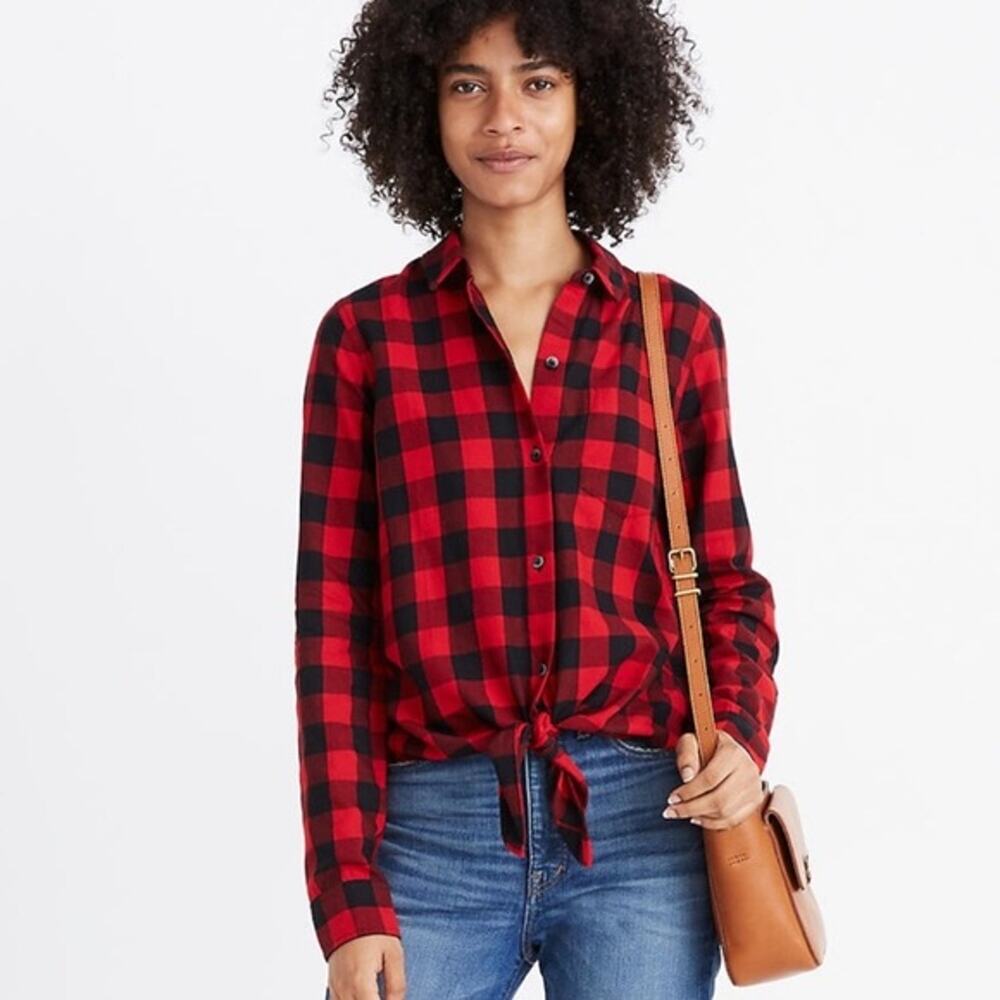 NWT Madewell Buffalo Plaid Top With Tied Waist